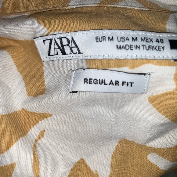 Zara Tropical Vacation Print Button Down Top Size Medium Yellow White - Picture 6 of 7